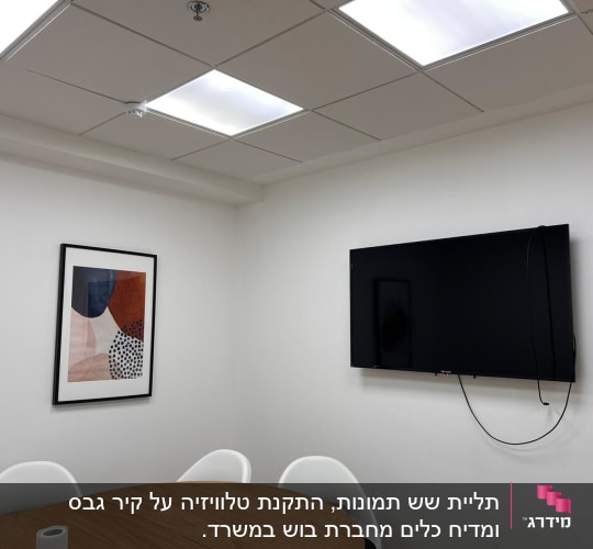 חדר ישיבות עם טלוויזיה תלויה על הקיר